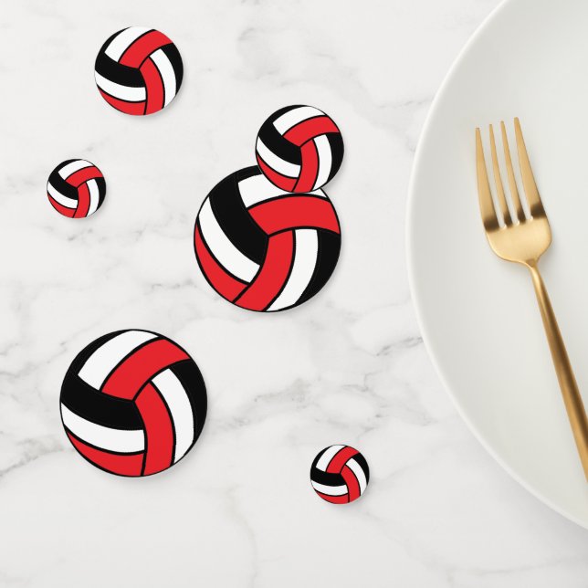 Red, Black and White Volleyball Confetti (Group)