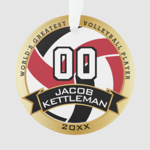 Red, Black and White Volleyball   DIY Text Ornament
