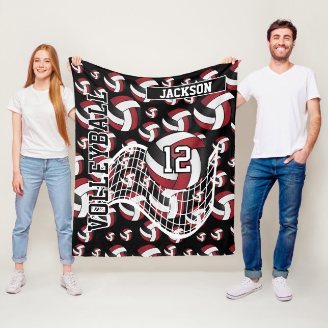 Red, Black and White Volleyball Pattern Fleece Blanket (In Situ)