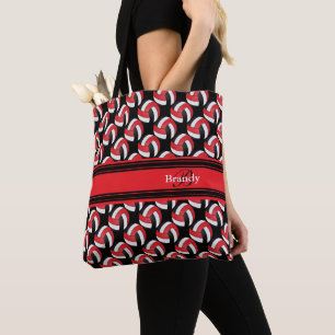 Red, Black and White Volleyball   Personalize Tote Bag
