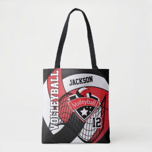 Red, Black and White Volleyball Tote Bag