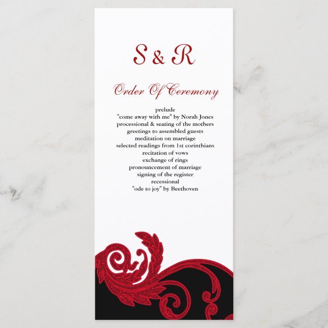 red,black and white Wedding program (Front)