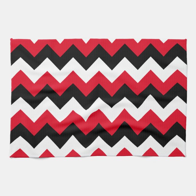 Red Black and White Zigzag Kitchen Towel (Horizontal)