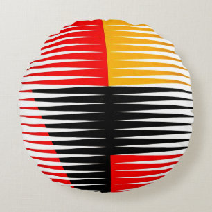 Red, black, and yellow artwork round pillow