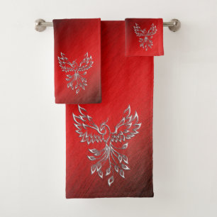 Red Black Ashes and Phoenix Bath Towel Set