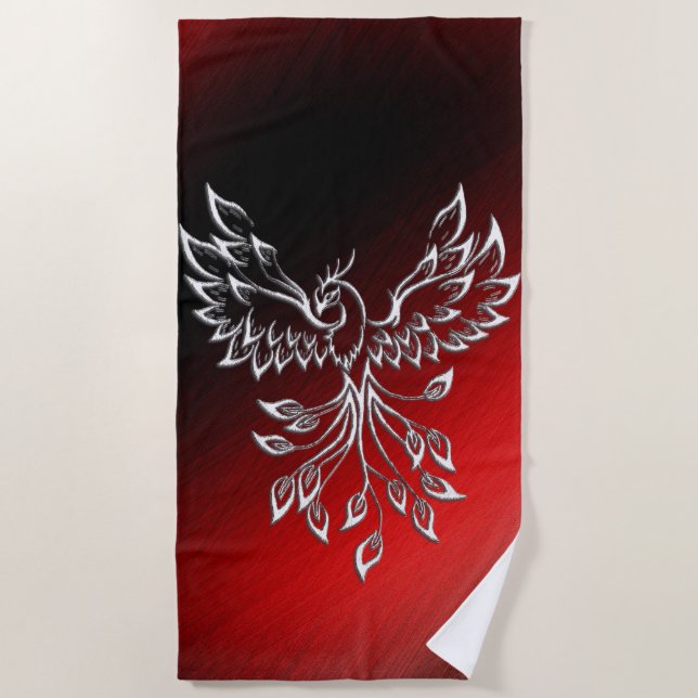 Red Black Ashes and Phoenix Beach Towel (Front)