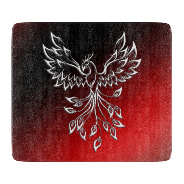 Red Black Ashes and Phoenix Glass Cutting Board (Front)