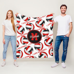 red black athletic room decor I love volleyball Fleece Blanket