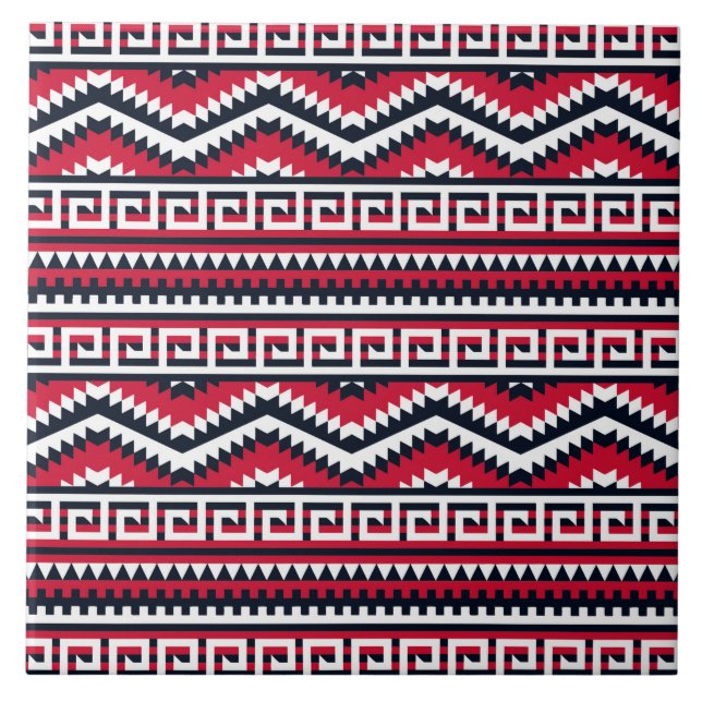 red black aztec tiled pattern tile (Front)