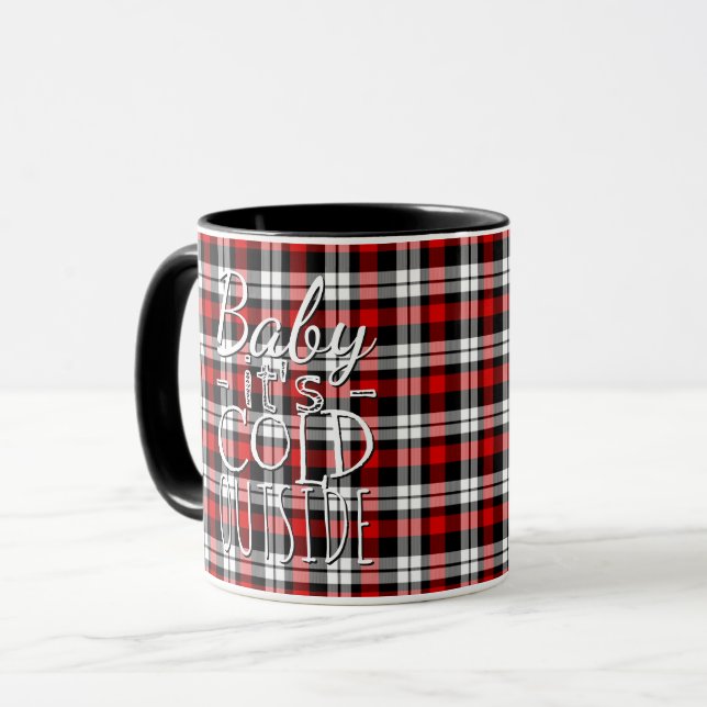 Red Black Baby Its Cold Outside Plaid Pattern Mug (Front Left)