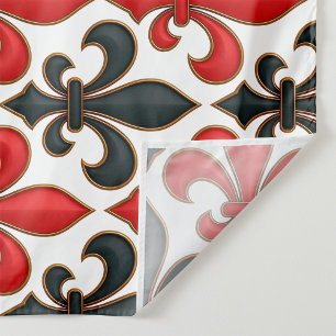 Red Black Baroque Fleur-de-lis Pattern Design Fabric