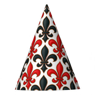 Red Black Baroque Fleur-de-lis Pattern Design  Party Hat