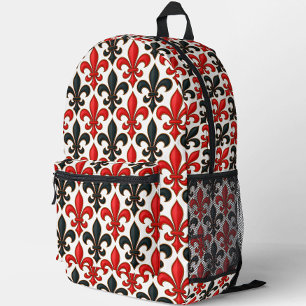 Red Black Baroque Fleur-de-lis Pattern Design Printed Backpack