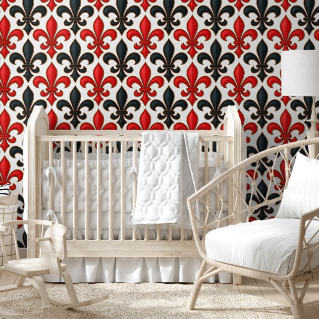 Red Black Baroque Fleur-de-lis Pattern Design  Wallpaper (Creator Uploaded)