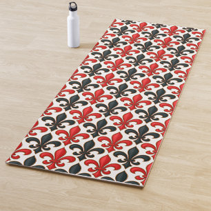 Red Black Baroque Fleur-de-lis Pattern Design  Yoga Mat