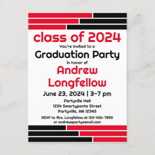 Red & Black Bars Graduation Party Invitation Postcard