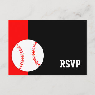 Red Black Baseball Bar Mitzvah RSVP Card