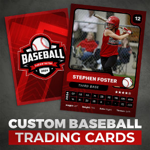Red & Black Baseball Player Trading Photo Card