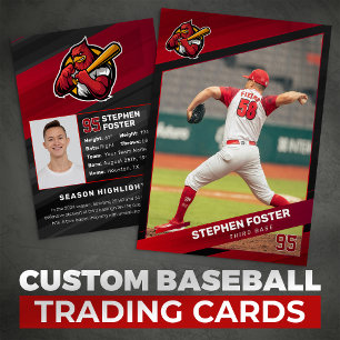 Red & Black Baseball Trading Card, Baseball Card