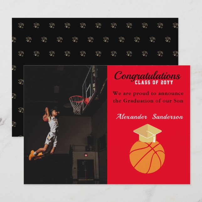 Red Black Basketball graduation Announcement (Front/Back)