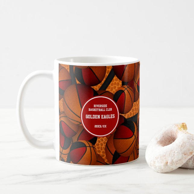 Red black basketball team colours coach name coffee mug (With Donut)