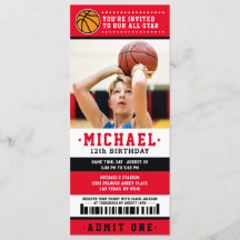 Red black Basketball Ticket Birthday Photo