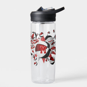 red black basketballs stars girls monogrammed water bottle