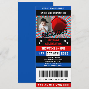 Red black Blue Boxing Ticket Birthday Photo Invitation