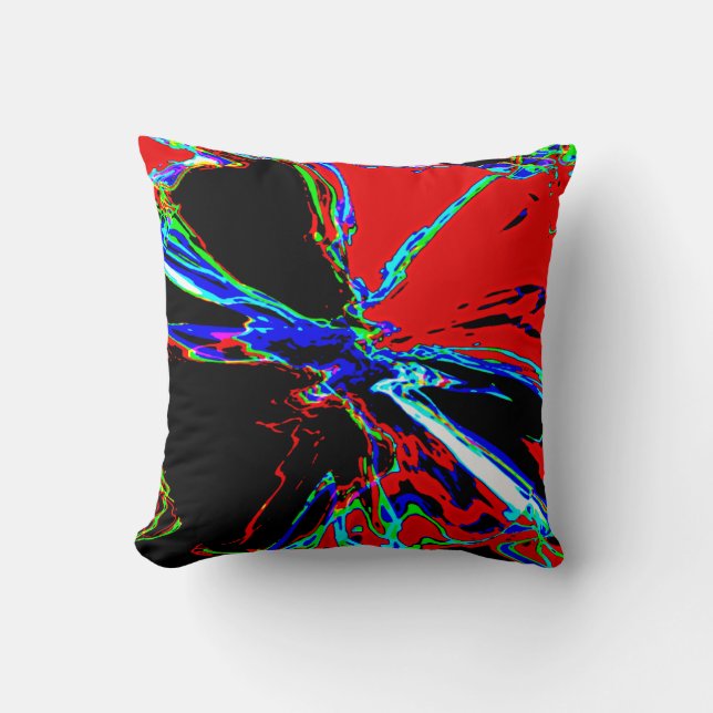 Red Black Blue Green Abstract Jewel Flower Design Throw Pillow (Front)