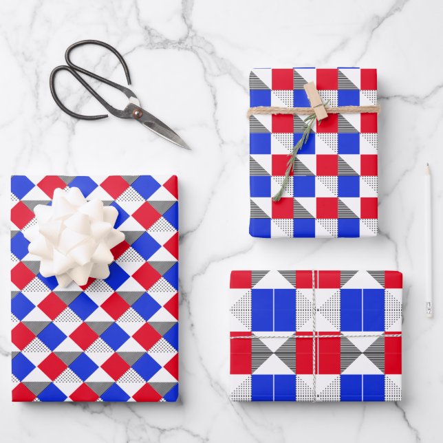 Red & black & blue Modern geometric pattern unique Wrapping Paper Sheet (Front)