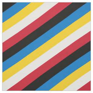 Red, black, blue, yellow and white striped pattern fabric