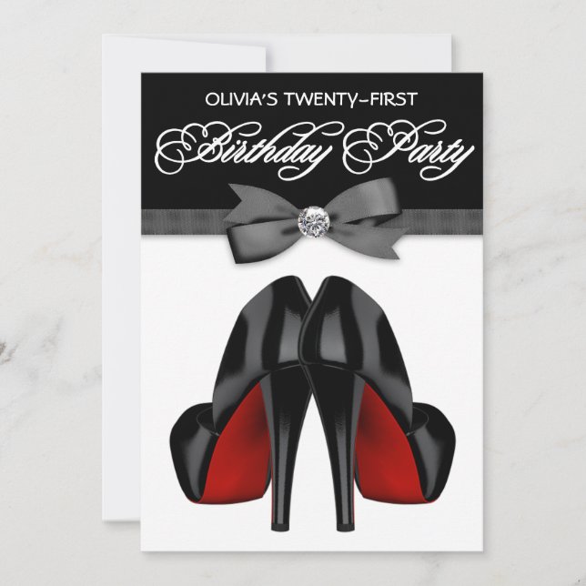 Red Black Bow Tie Womans Birthday Party Invitation (Front)