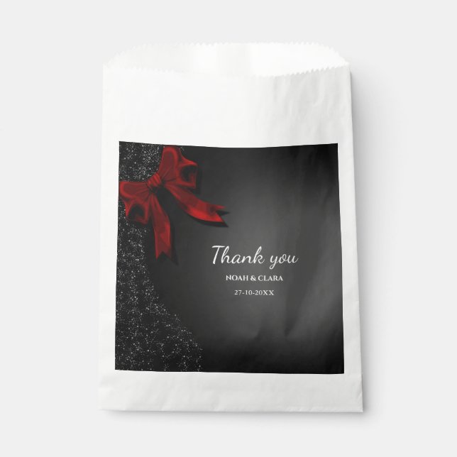 Red Black Bow wedding sparkling moody Favour Bag (Front)