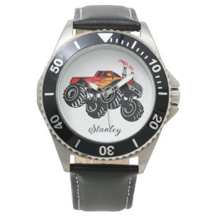 Red & Black Boys' Name Personalized Monster Truck Watch