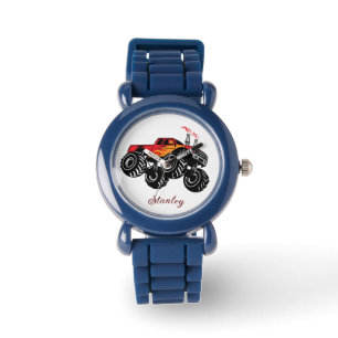 Red Black Boys' Name Personalized Monster Truck Watch