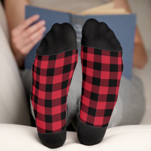Red Black Buffalo Check Lumberjack Pattern Socks