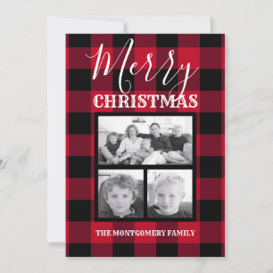 Red Black Buffalo Check Merry Christmas Photo Holiday Card