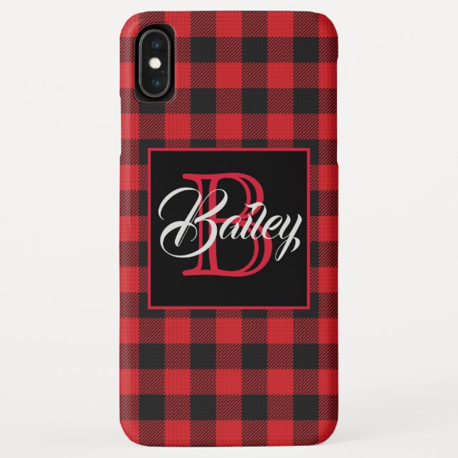 Red & Black Buffalo Check Personalized iPhone Case (Back)