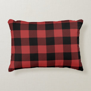 Red Black Buffalo Check Plaid Accent Pillow