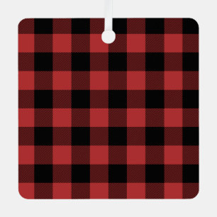 Red Black Buffalo Check Plaid Metal Ornament
