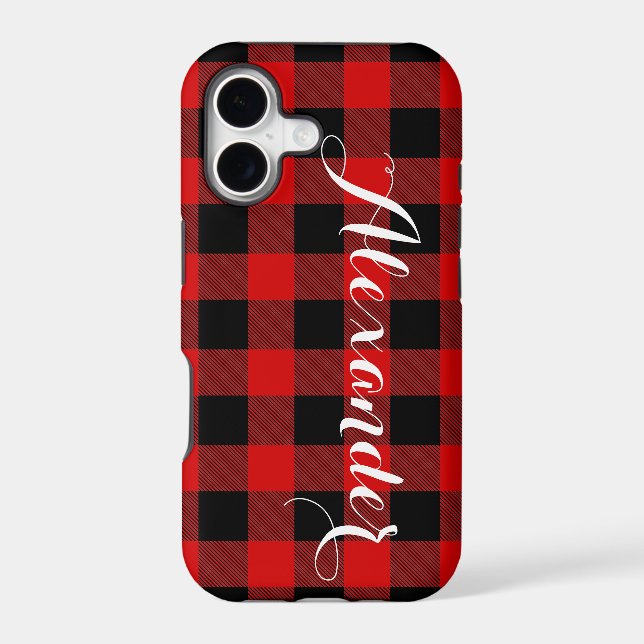 Red Black Buffalo Check Plaid Name Monogram NL (Back)