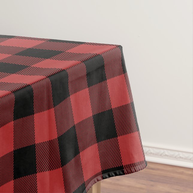 Red Black Buffalo Check Plaid Tablecloth (In Situ)