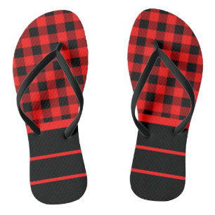 Red Black Buffalo Checks & Horizontal Stripes Flip Flops