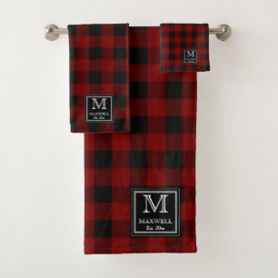 Red Black Buffalo Checks Motif Monogramme Nom Yr