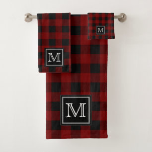 Red   Black Buffalo Checks Pattern Monogram Bath T Towel Set