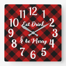 Red Black Buffalo Gingham Check Acrylic Wall Clock