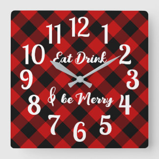 Red Black Buffalo Gingham Check Acrylic Wall Clock