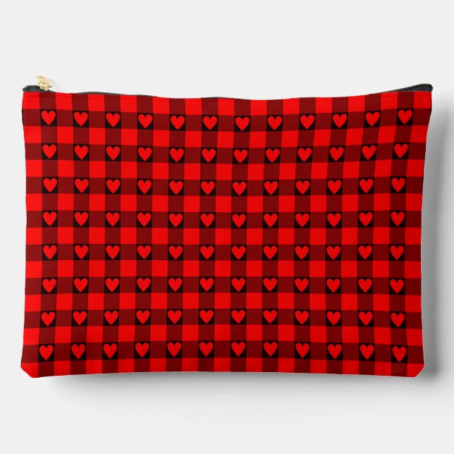 Red Black Buffalo Heart Plaid Accessory Pouch (Front)
