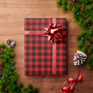 Red Black Buffalo Lumberjack Check Christmas Gift Wrapping Paper