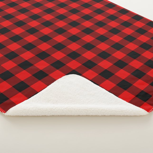 Red Black Buffalo Lumberjack Check Plaid Pattern Sherpa Blanket (3/4)